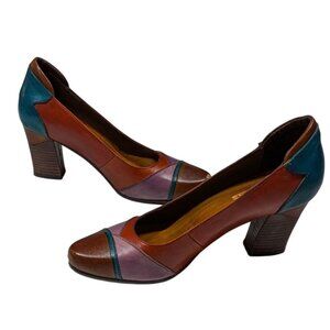 L'Artiste Heels Colorblock Leather Spring Step Oeiras Boho Women's US 8.5 EU 39